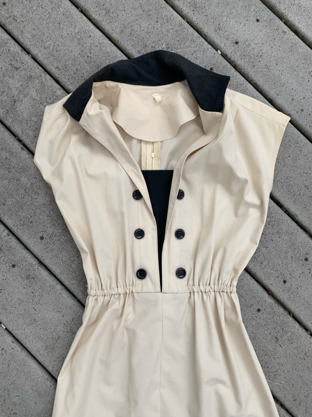 Vintage Cap Sleeve Military Dress | 80s Double Buttoned A-Line Midi Dress - Picture 4 of 9